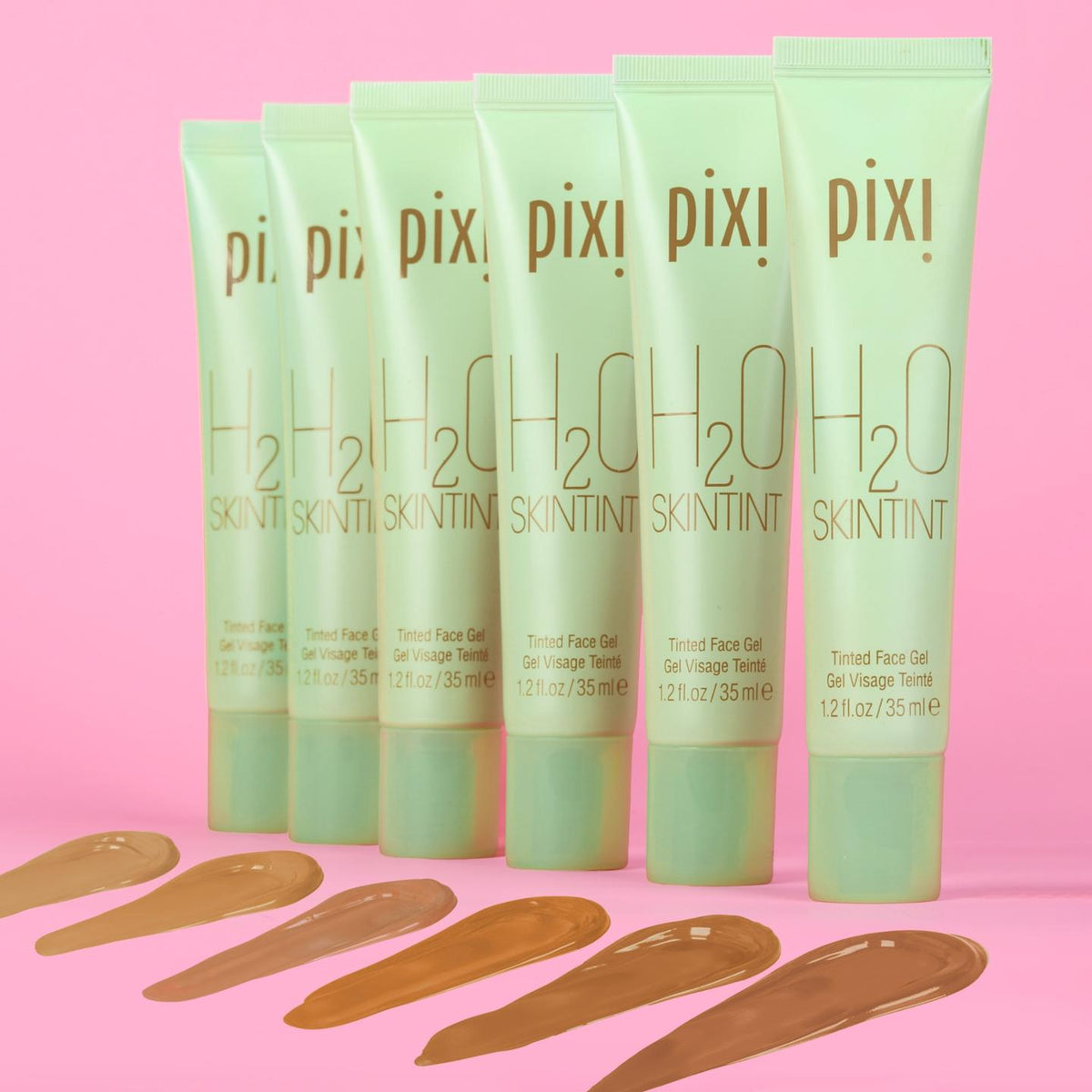 Pixi H2O Skintint tubes on a pink background