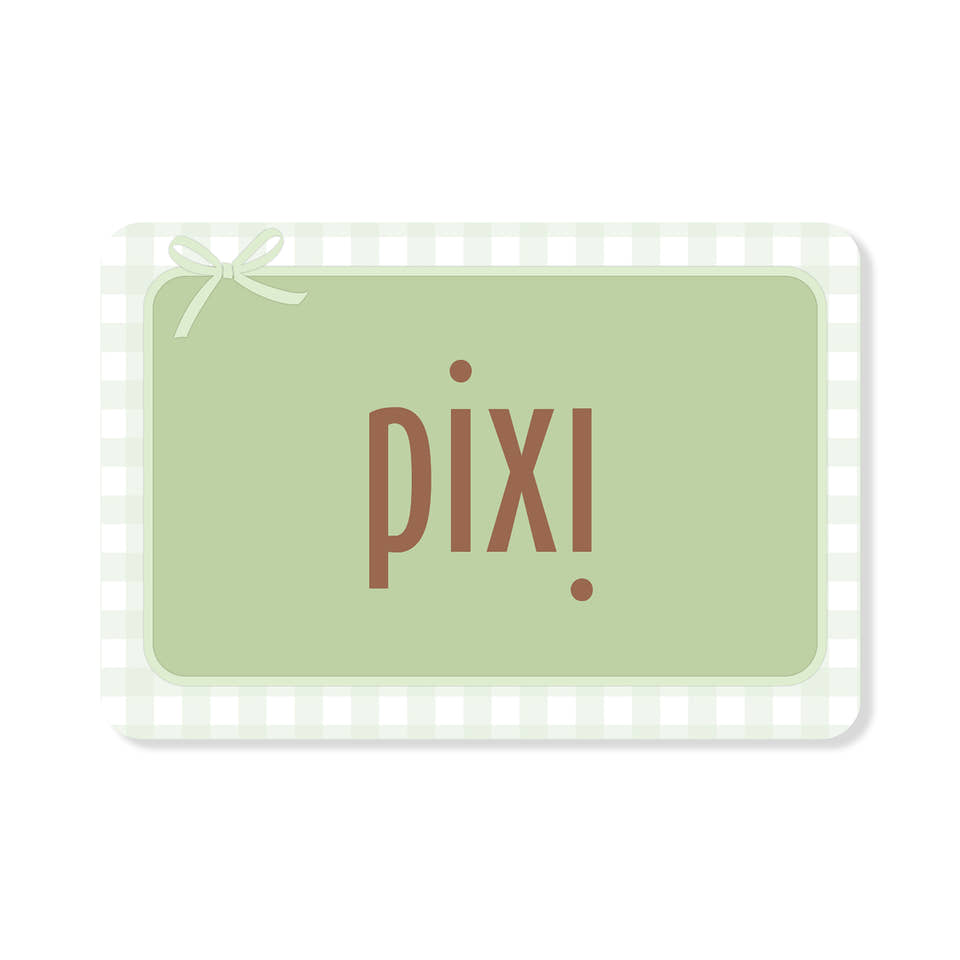 Pixi Gift Card with ribbon and green and white border design view 2