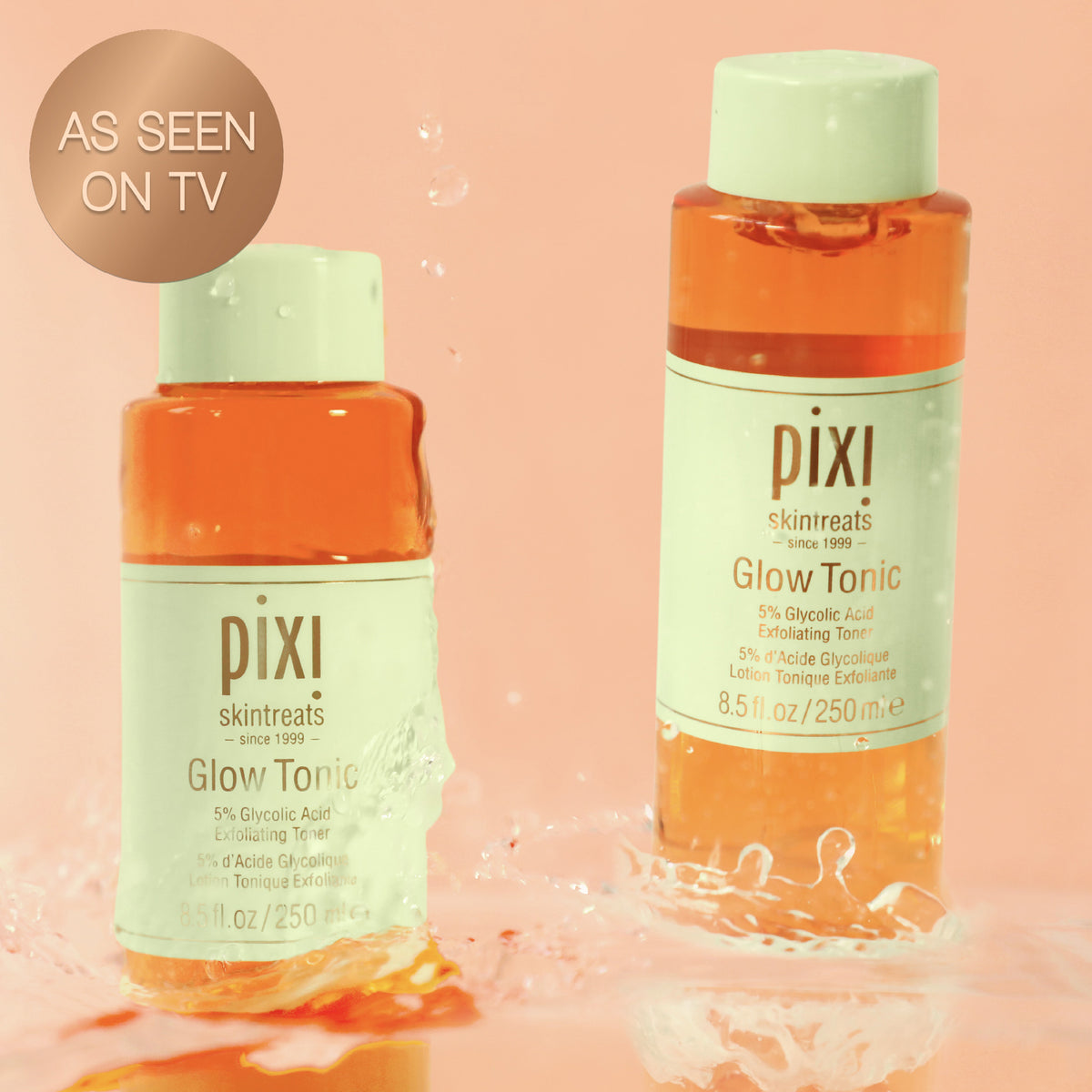 As Seen On TV: Glow Tonic shown in water on an orange background