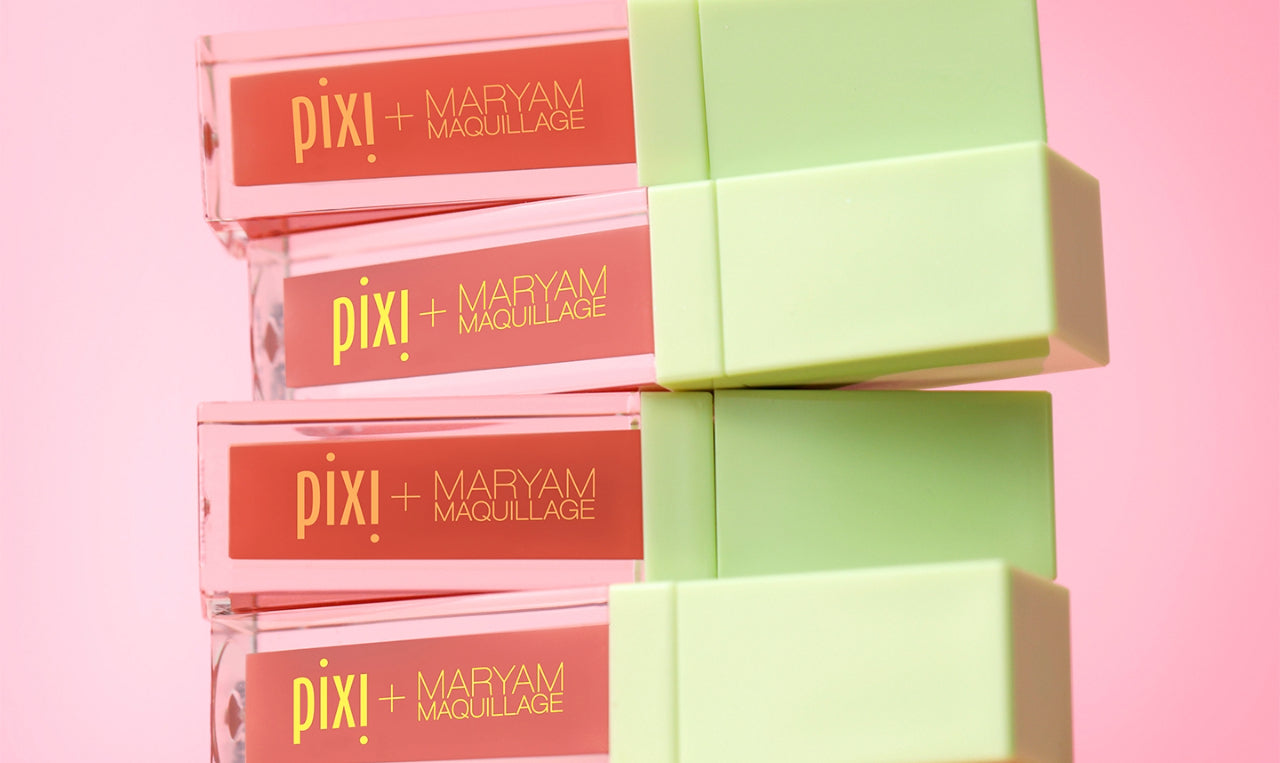 Pixi + Maryam Maquillage MatteLast Liquid Lip stacked on a pink background