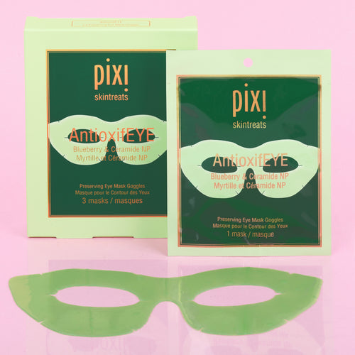  PIXI AntioxifEYE eye mask packaging on a pink background