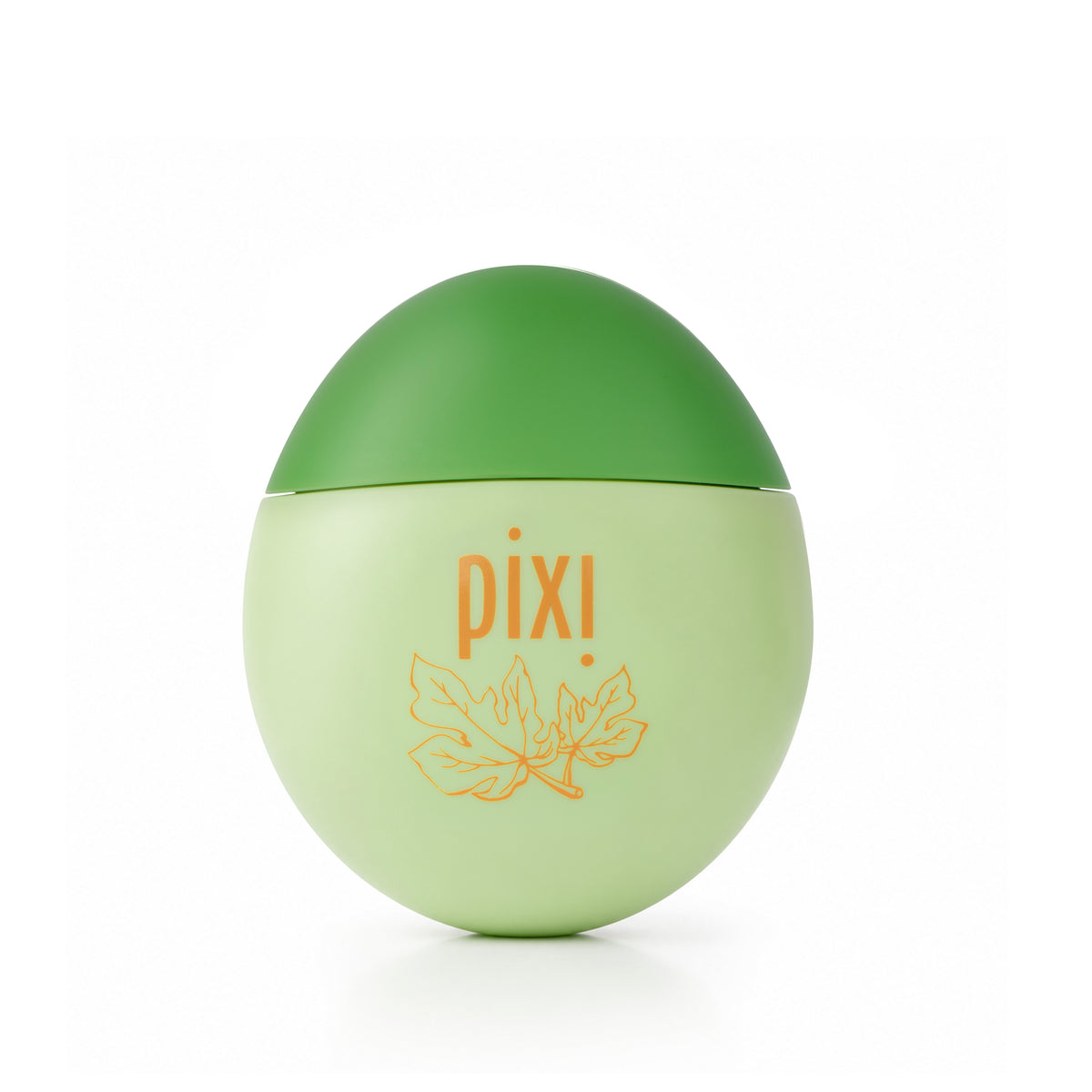 Pixi HandHero hand lotion scent PixiFig container with a light green body, a darker green lid, and orange logo details on a white background.