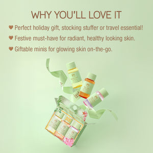 Why You'll Love it. Perfect Holiday Gift, stocking stuffer or travel essential! Festive must-have for radiant, healthy looking skin. Giftable minis for glowing skin on-the-go.
